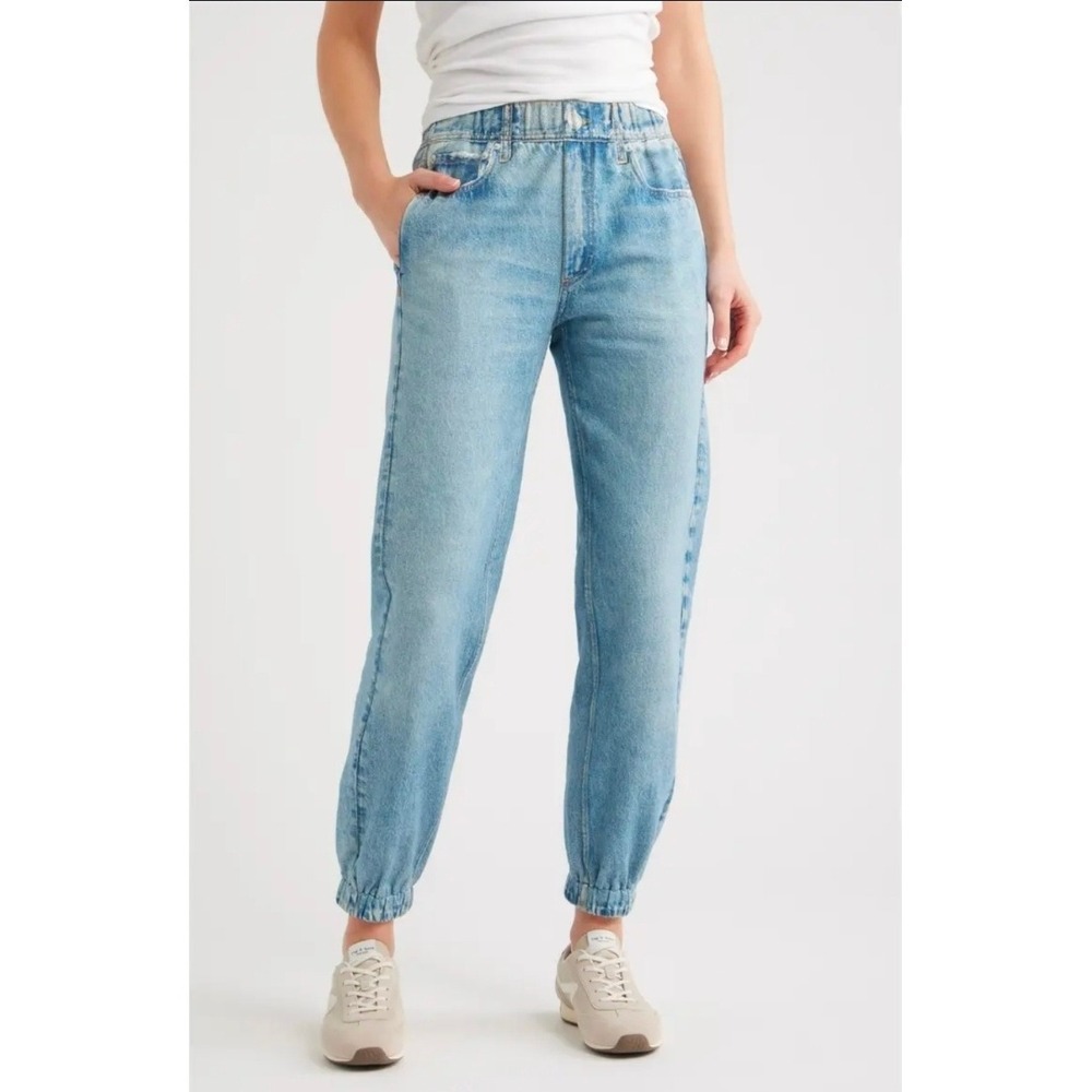 Rag & Bone Miramar Jogger Pants Faux Denim Trompe L'oeil Cotton Terry Light Wash